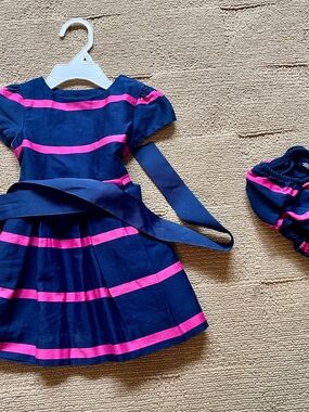 Ralph Lauren Navy and Hot Pink Striped Dress